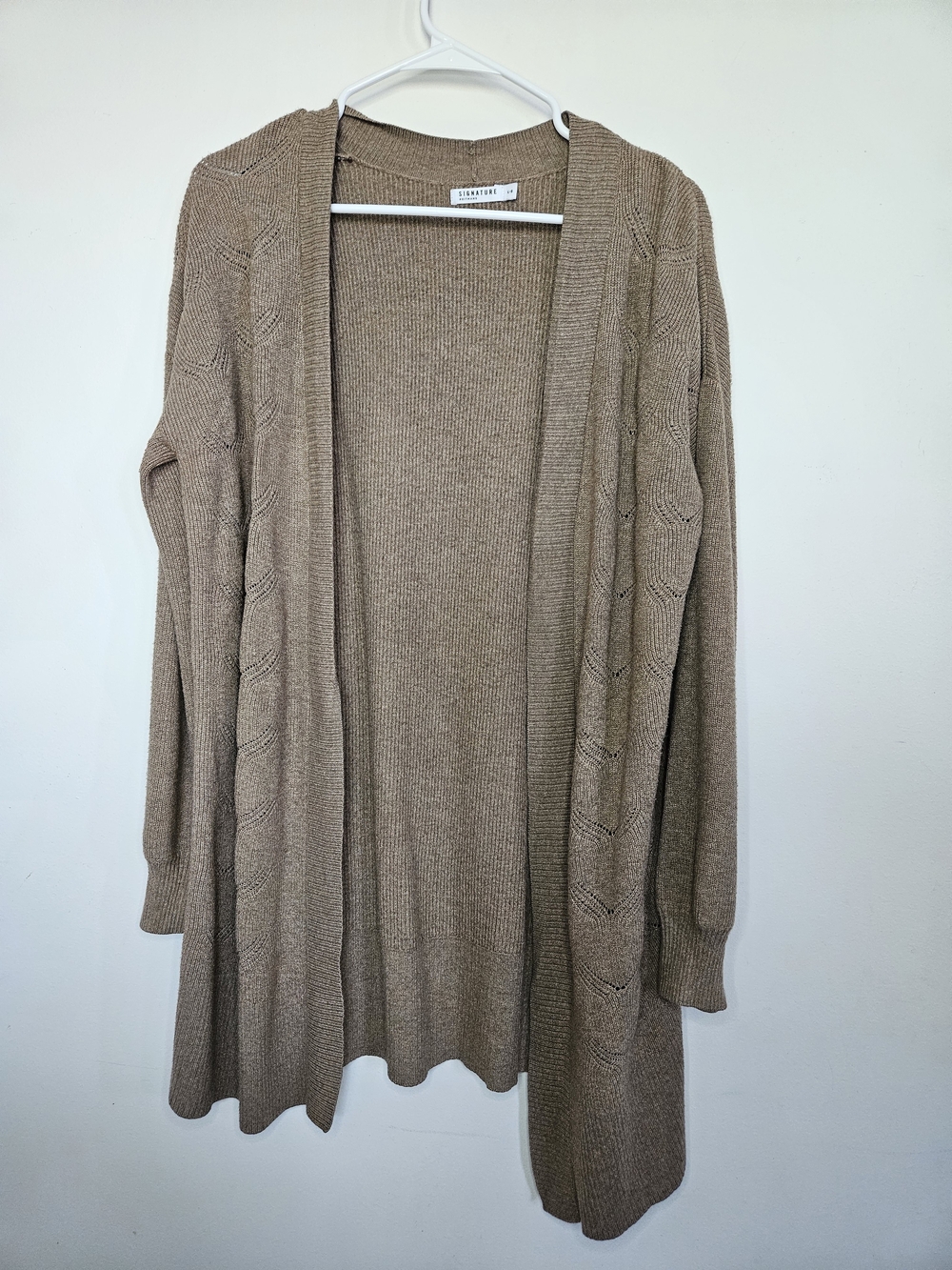 Signature by Reitmans Brown Long Open Front Knit Cardigan Sweater Size L🔥